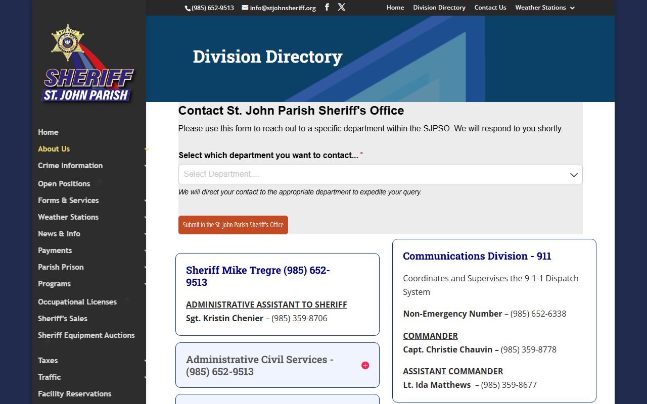 St. John the Baptist Parish arrest records sheriff division directory