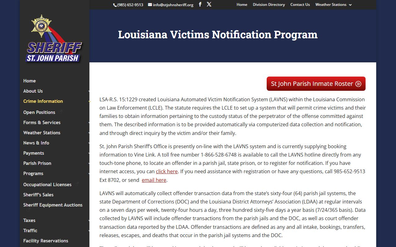 St. John the Baptist Parish arrest records LAVNS booking information