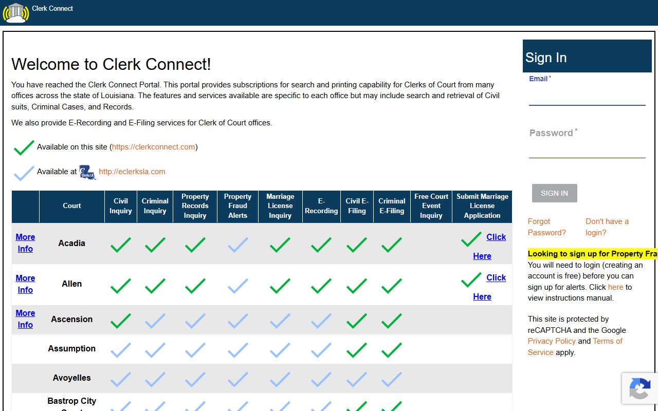 St. John the Baptist Parish court records Clerk Connect portal