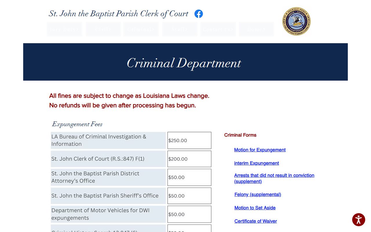 St. John the Baptist Parish criminal court records clerk criminal department