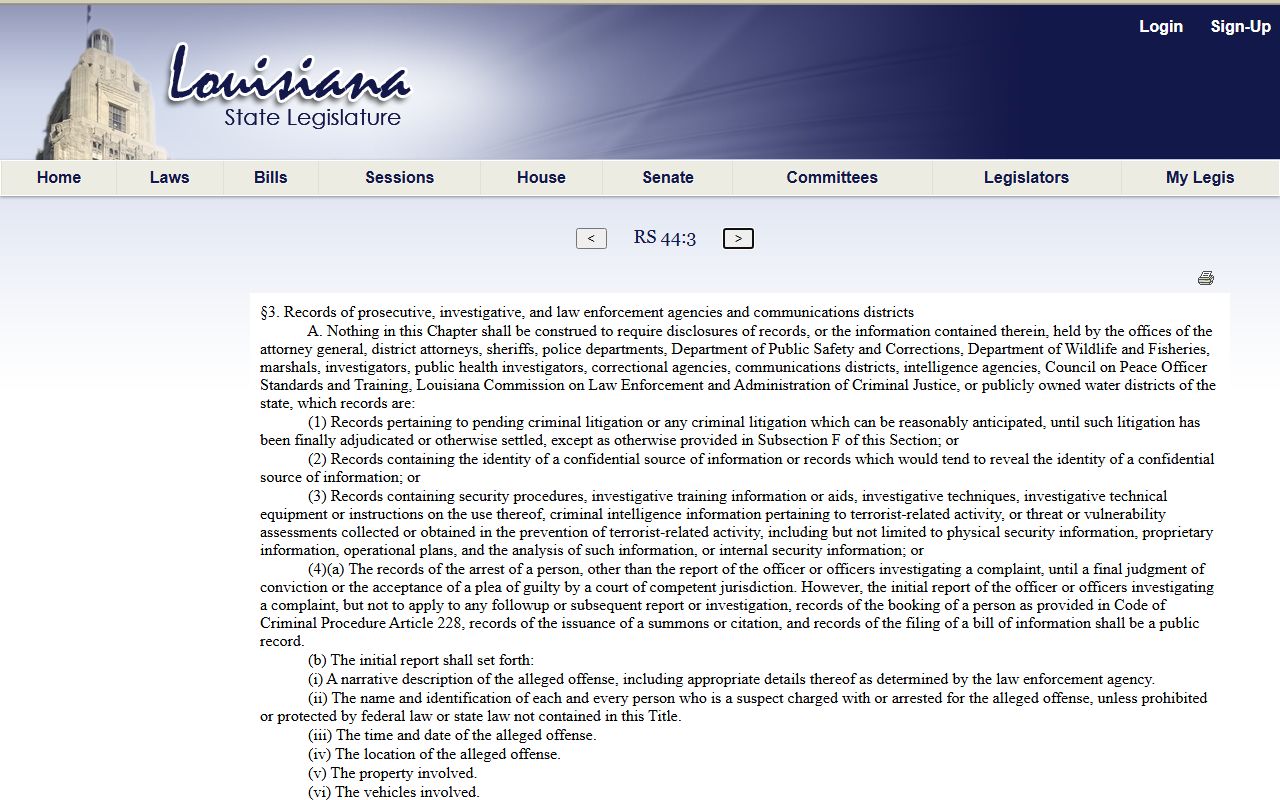 St. John the Baptist Parish criminal court records Louisiana criminal investigatory records exception