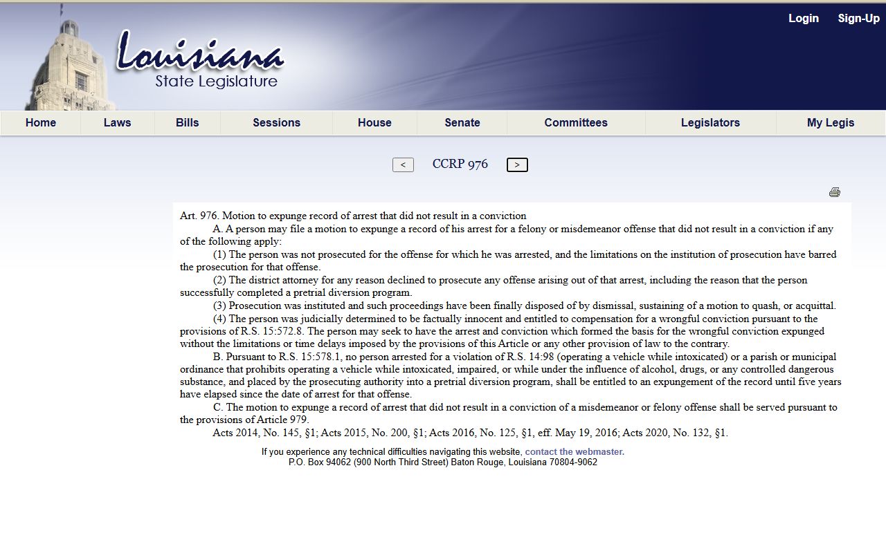 St. John the Baptist Parish criminal court records Louisiana expungement article 976