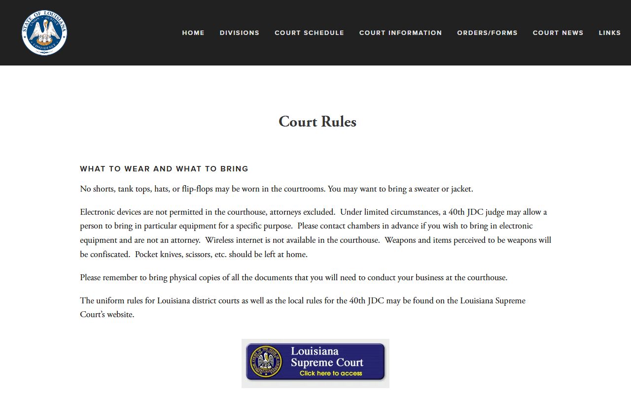 St. John the Baptist Parish District Court rules records