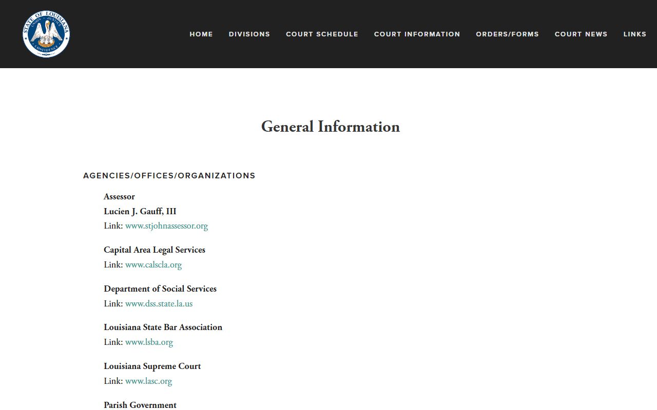 St. John the Baptist Parish District Court general information records