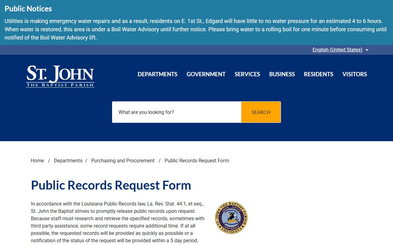 St. John the Baptist Parish court records public records request process