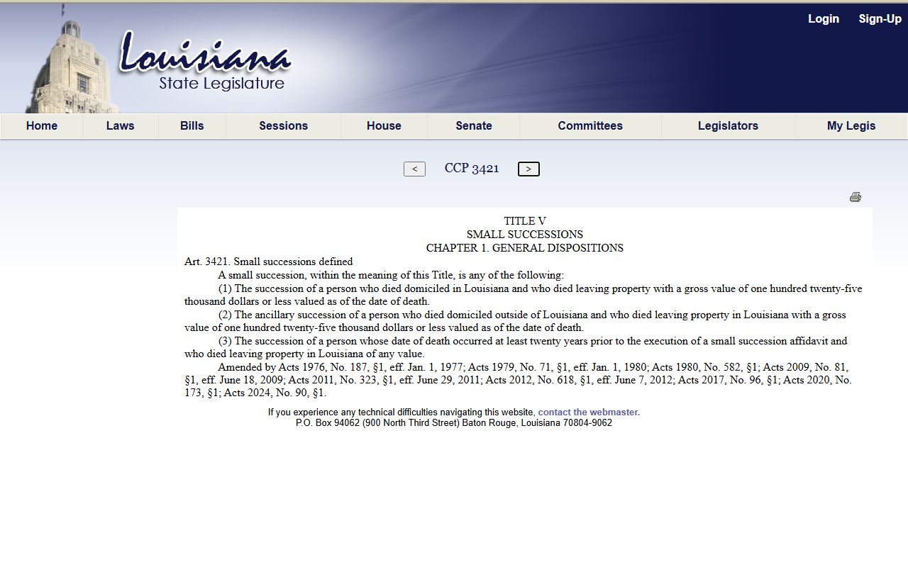 St. John the Baptist Parish probate records small succession definition