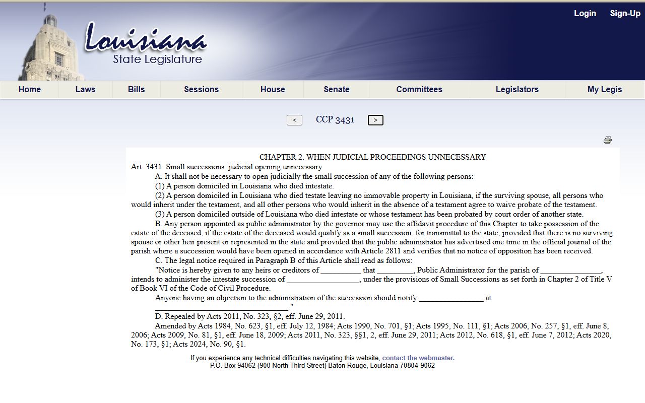 St. John the Baptist Parish probate records small succession affidavit rule