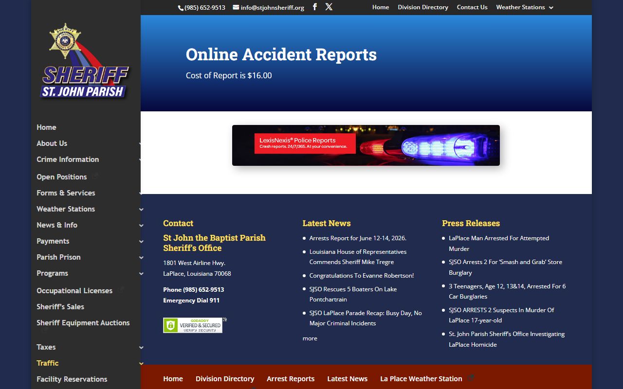 St. John the Baptist Parish traffic court records sheriff accident reports
